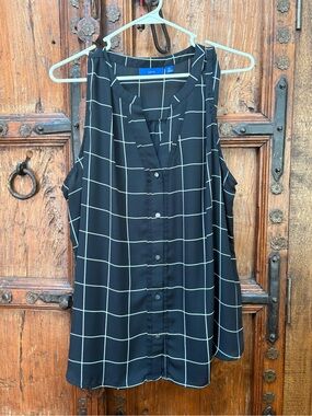 Apt. 9 Black Windowpane Sleeveless Button Front Top XXL Excellent Condition